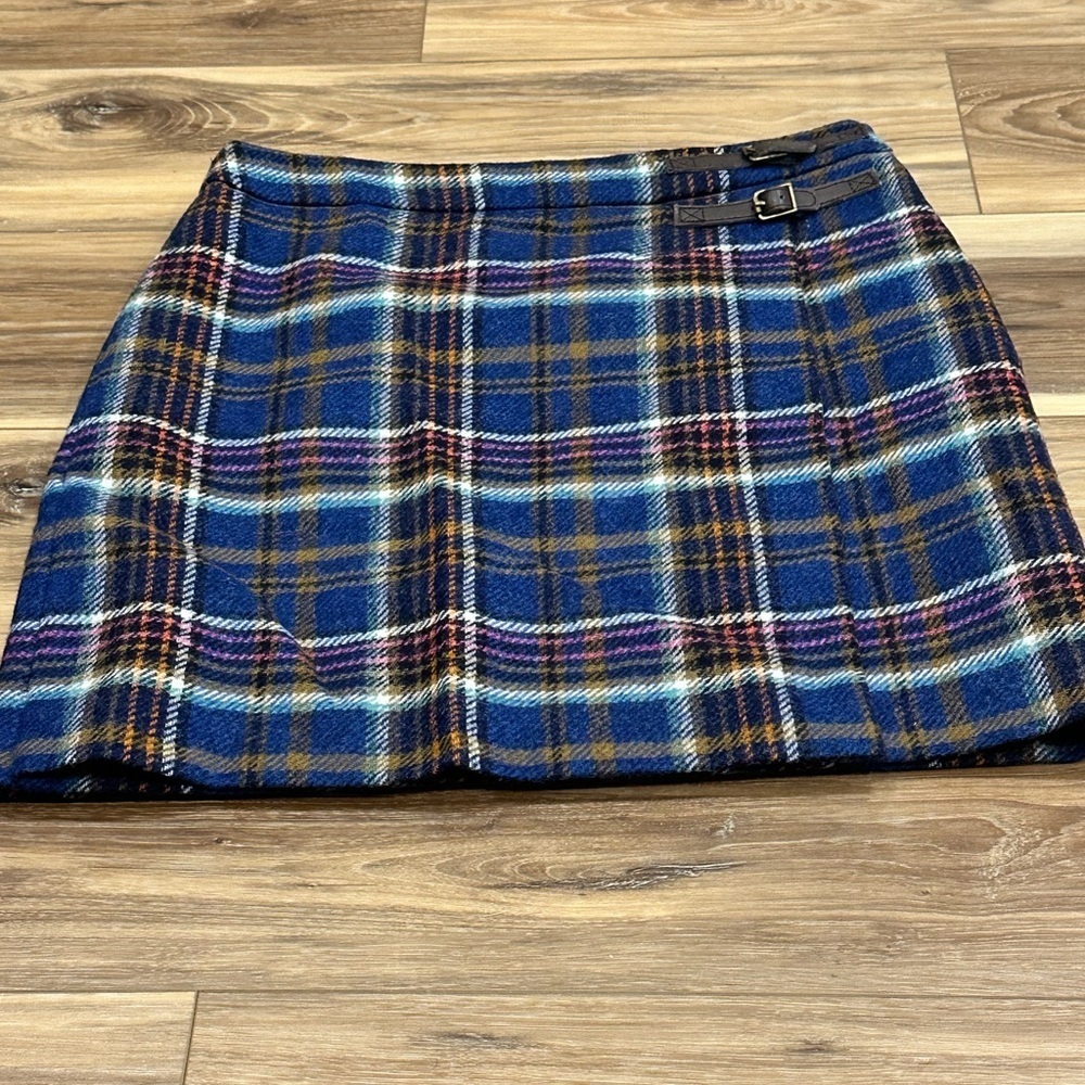 Boden British Tweed By MOON Blue Plaid Tartan Wool Mini Skirt 8 Regular - Picture 3 of 9